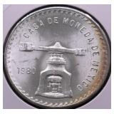 1980 MEXICO ONZA GEM 1 OZ .999 SILVER