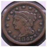 1847 LARGE CENT VF