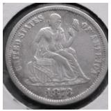 1873 SEATED DIME XF OPEN 3 XF