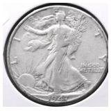 1947 D WALKING HALF DOLLAR AU
