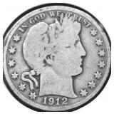 1912 S BARBER HALF DOLLAR VG