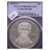 2009 P PCGS PF69DC LOUIS BRAILLE SILVER DOLLAR