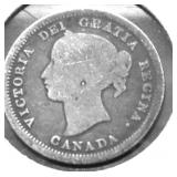 1858 CANADA SILVER 5 CENTS  VG