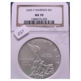 2005 NGC MS70 MARINES SILVER DOLLAR