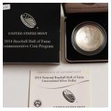 2014 PROOF BASEBALL HALL OF FAME SILVER DOLLAR W B