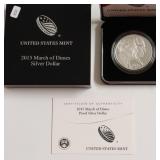 2015 PROOF MARCH OF DIMES SILVER DOLLAR W BOX PAPE