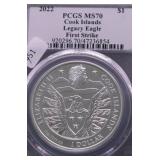 2022 PCGS MS70 COOK ISLANDS LEGACY EAGLE 1 OZ.999