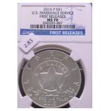 2015 NGC MS70 US MARSHALS SILVER DOLLAR
