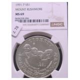 1991 NGC MS69 MT RUSHMORE SILVER DOLLAR