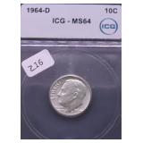 1964 D ICG MS64 ROOSEVELT DIME