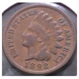 1892 INDIAN HEAD CENT VF
