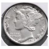 1939 D MERCURY DIME  AU