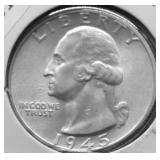 1945 D GEM BU WASHINGTON QUARTER