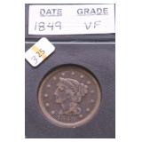 1849 LARGE CENT VF