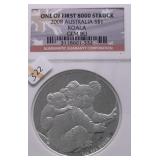 2008 NGC GEM BU AUSTRALIA KOALA 1 OZ .999 SILVER