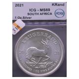 2021 ICG MS69 KRUGERRAND 1 OZ .999 SILVER
