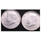 2 1964 CHOICE BU KENNEDY HALF DOLLARS