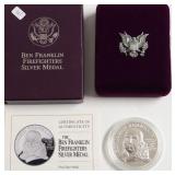 BEN FRANKLIN FIRE FIGHTERS SILVER MEDAL W BOX PAPE
