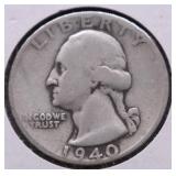 1940 S WASHINGTON QUARTER VG