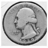 1939 WASHINGTO QUARTER VG