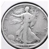 1918 S WALKING HALF DOLLAR VF