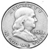 1958 D FRANKLIN HALF DOLLAR VF
