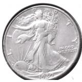 1939 S WALKING HALF DOLLAR AU