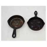 2 Miniature Cast Iron Skillet Souvenir Ash Trays
