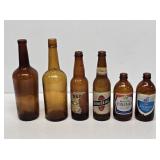 Early Amber Glass Whiskey and Beer Bottles