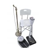 Stool, Bathroom Scales & Lamp
