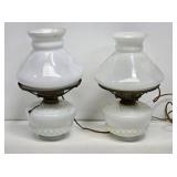 2 Milk Glass Vanity Lamps with Glass Shades