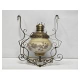 Victorian Brass Hanging Parlor Oil Lamp