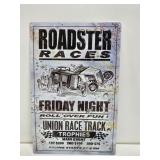 Roadster Races Embossed Metal Sign