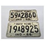 (2) 1966 Indiana License Plates