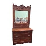 Ornate Oak Dresser with Beveled Mirror