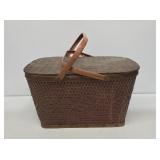 Vintage Woven Picnic Basket with Lift Lid