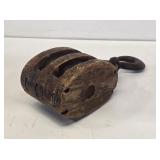 Large Wooden Double Wheel Pulley