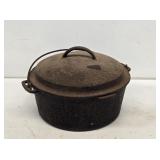 Early Hammered Cast Iron Dutch Oven with Lid