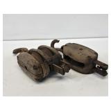 2 Primitive Wooden Pulleys