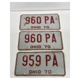 (3) 1970 Ohio License Plates