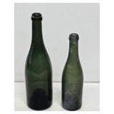 2 Early Green Glass Bottle with Push Up Base