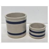 2 Roseville Pottery Blue Stripe Crocks