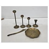 Brass Candlesticks & Letter Opener