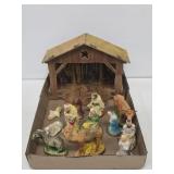 Vintage Nativity Set with Chalk Figurines