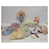 Assorted Quilts, Doilies and Material