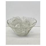 Vintage Glass Punch Bowl with Cups and Hangers