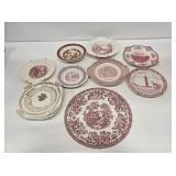 Red & White Victorian China Plates & Bowls