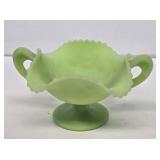 Fenton Green Satin Glass Candy Dish