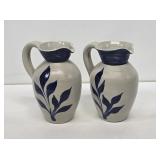 2 Williamsburg Pottery Blue Decorated Pitchers