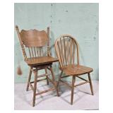 Oak Swivel Barstool and Side Chair